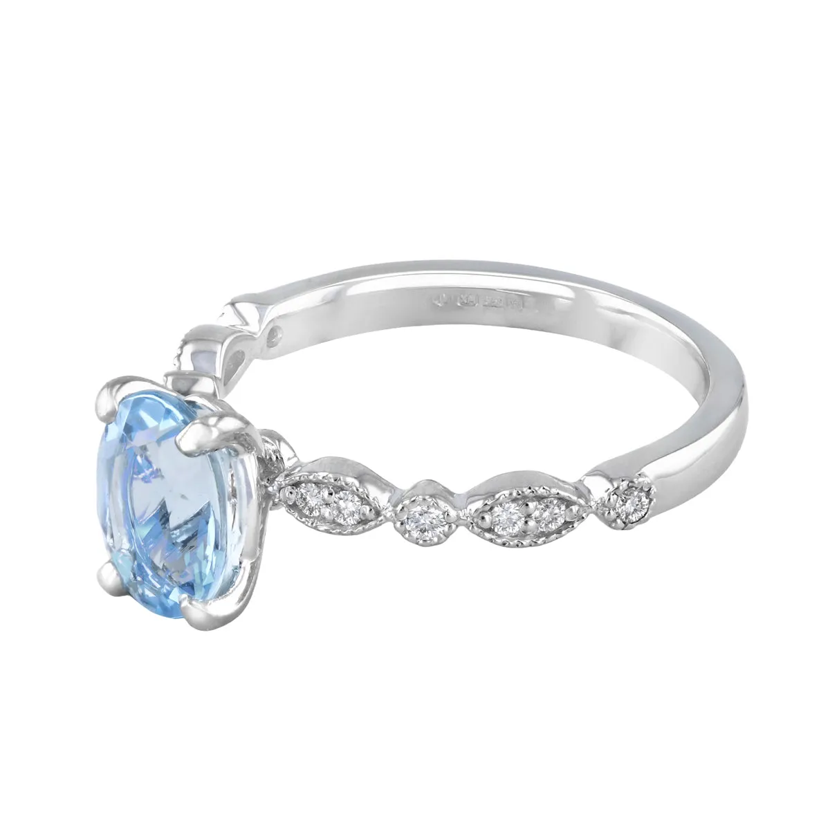 1.15ct Oval Aquamarine and Diamond Dress Ring | Pre-Loved | Platinum