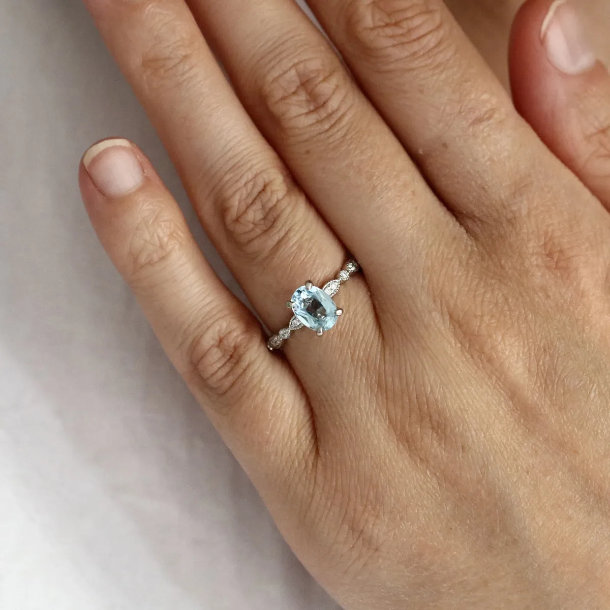 1.15ct Oval Aquamarine and Diamond Dress Ring | Pre-Loved | Platinum