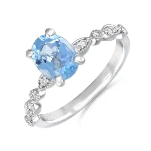 1.15ct Oval Aquamarine and Diamond Dress Ring | Pre-Loved | Platinum