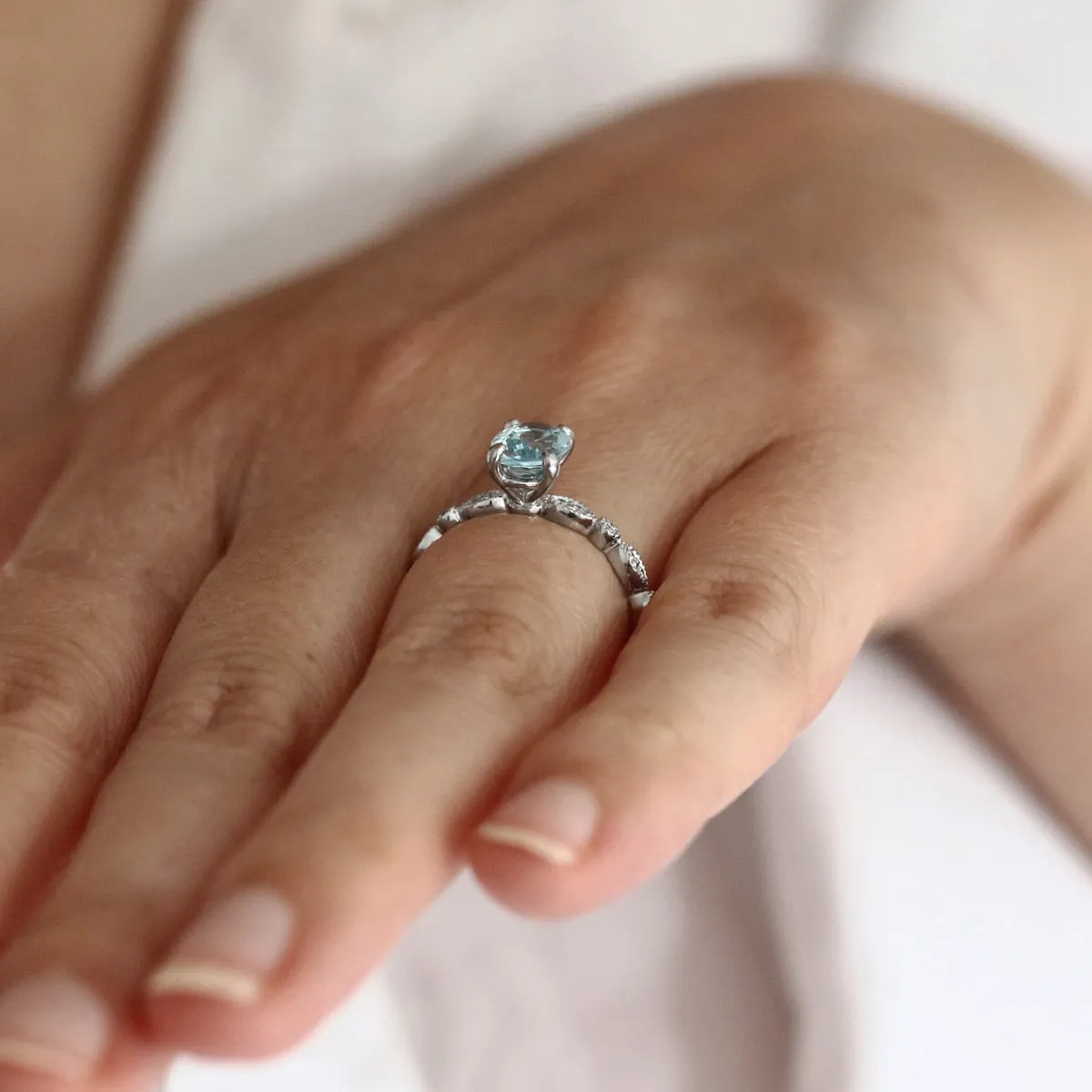 1.15ct Oval Aquamarine and Diamond Dress Ring | Pre-Loved | Platinum