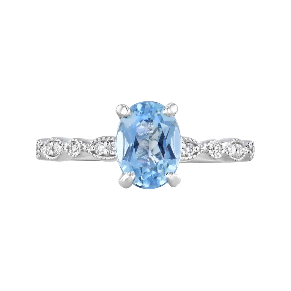 1.15ct Oval Aquamarine and Diamond Dress Ring | Pre-Loved | Platinum