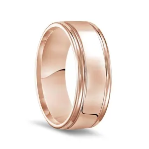 14k Rose Gold Polished Finish Rolled Edges Men’s Wedding Band - 8mm
