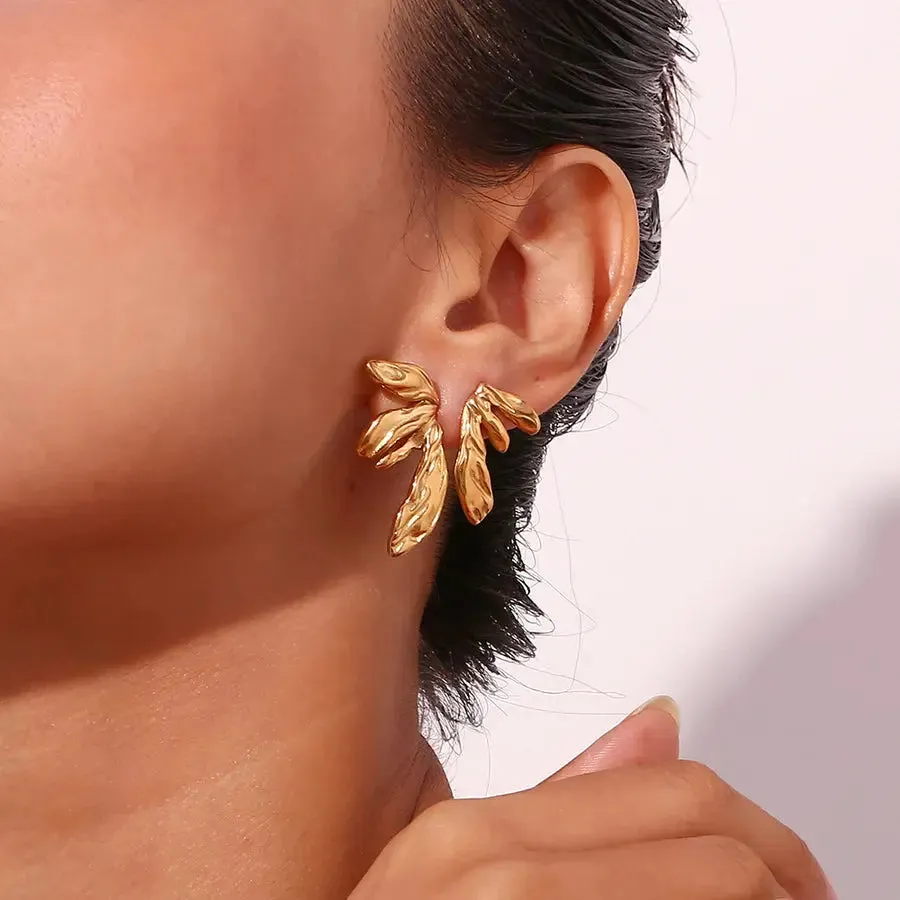 18K Gold Plated Asymmetric Lily Petal Earrings