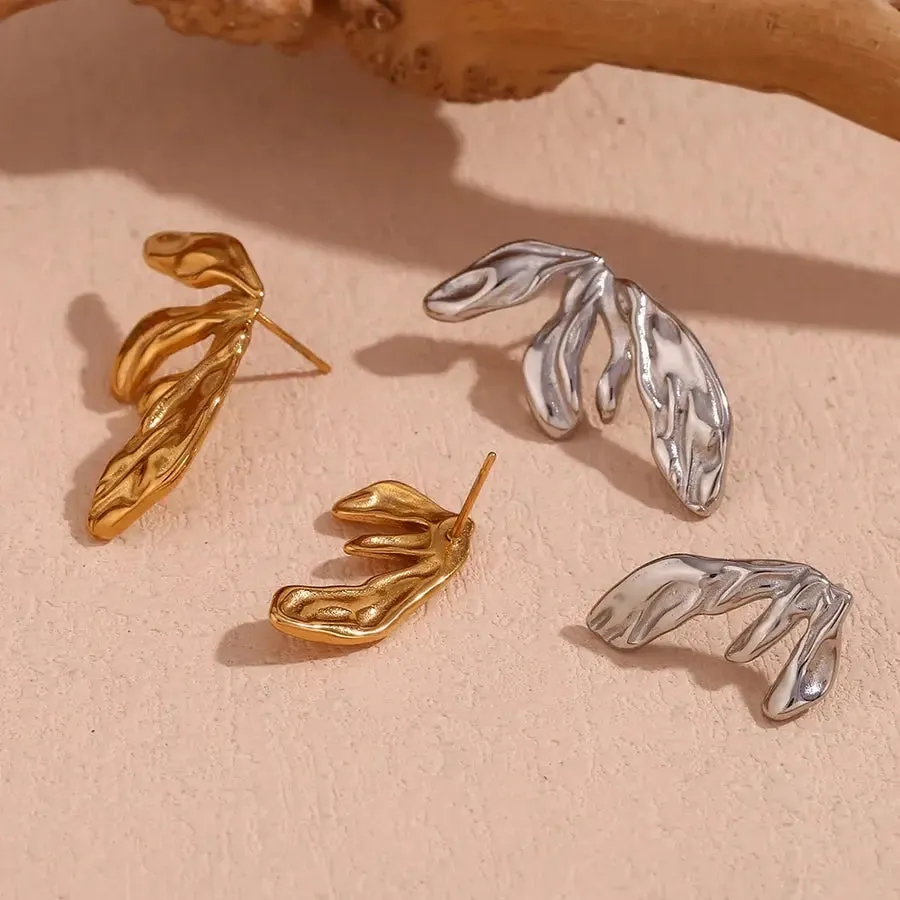 18K Gold Plated Asymmetric Lily Petal Earrings