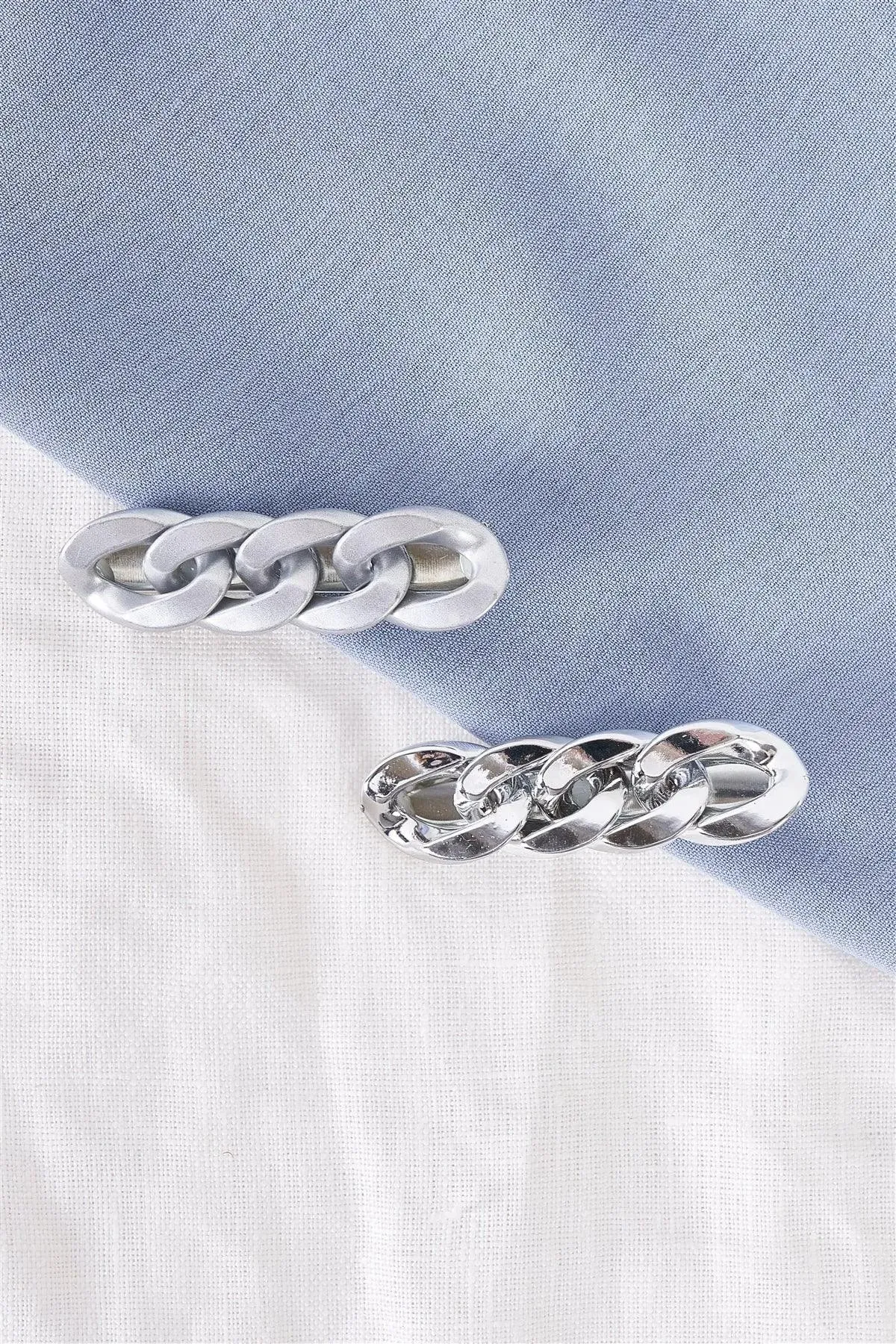 3pcs Glossy Metallic Silver Chain Link Alligator Hair Clip