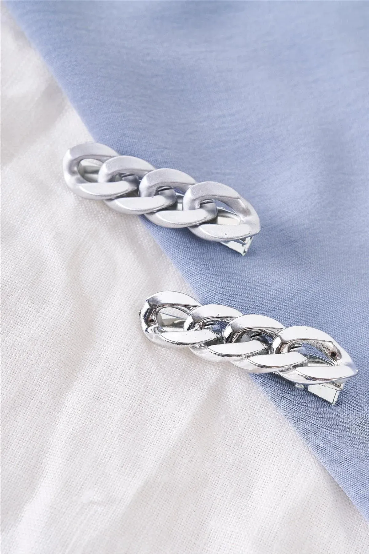3pcs Glossy Metallic Silver Chain Link Alligator Hair Clip