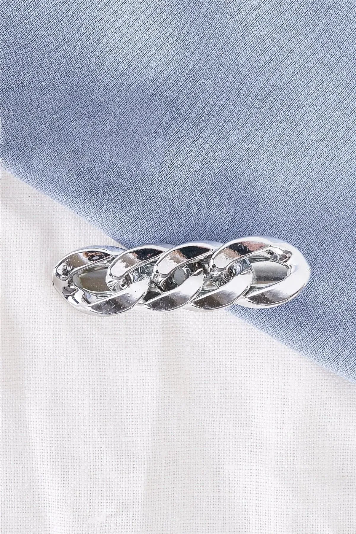 3pcs Glossy Metallic Silver Chain Link Alligator Hair Clip