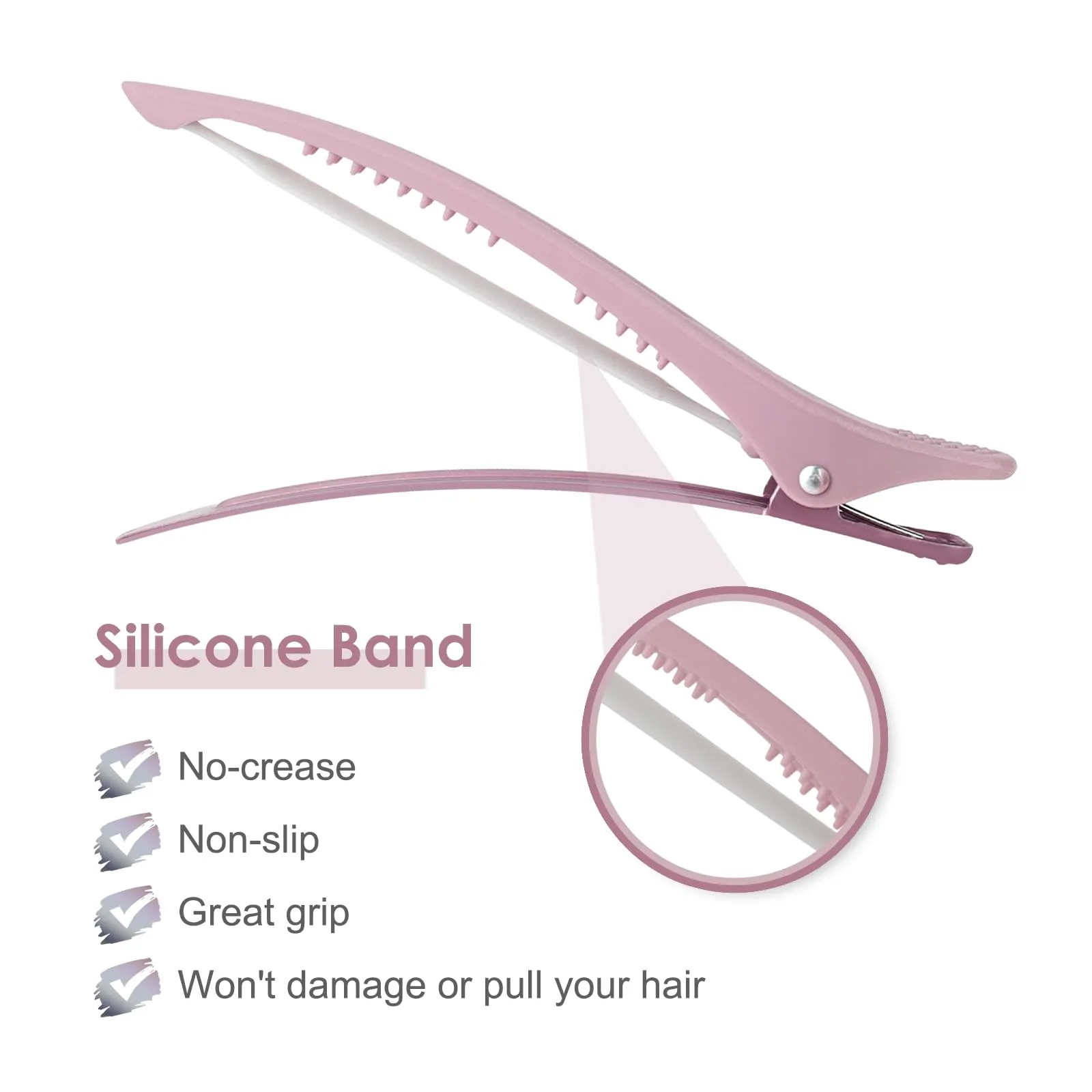 AIMIKE 6pcs Hair Clips for Styling Sectioning, No Crease Duck Billed Hair Clips with Silicone Band, Hair Styling Clips, Hair Roller Clips, Salon Hair Sectioning Clips, Hair Cutting Clips, Morandi