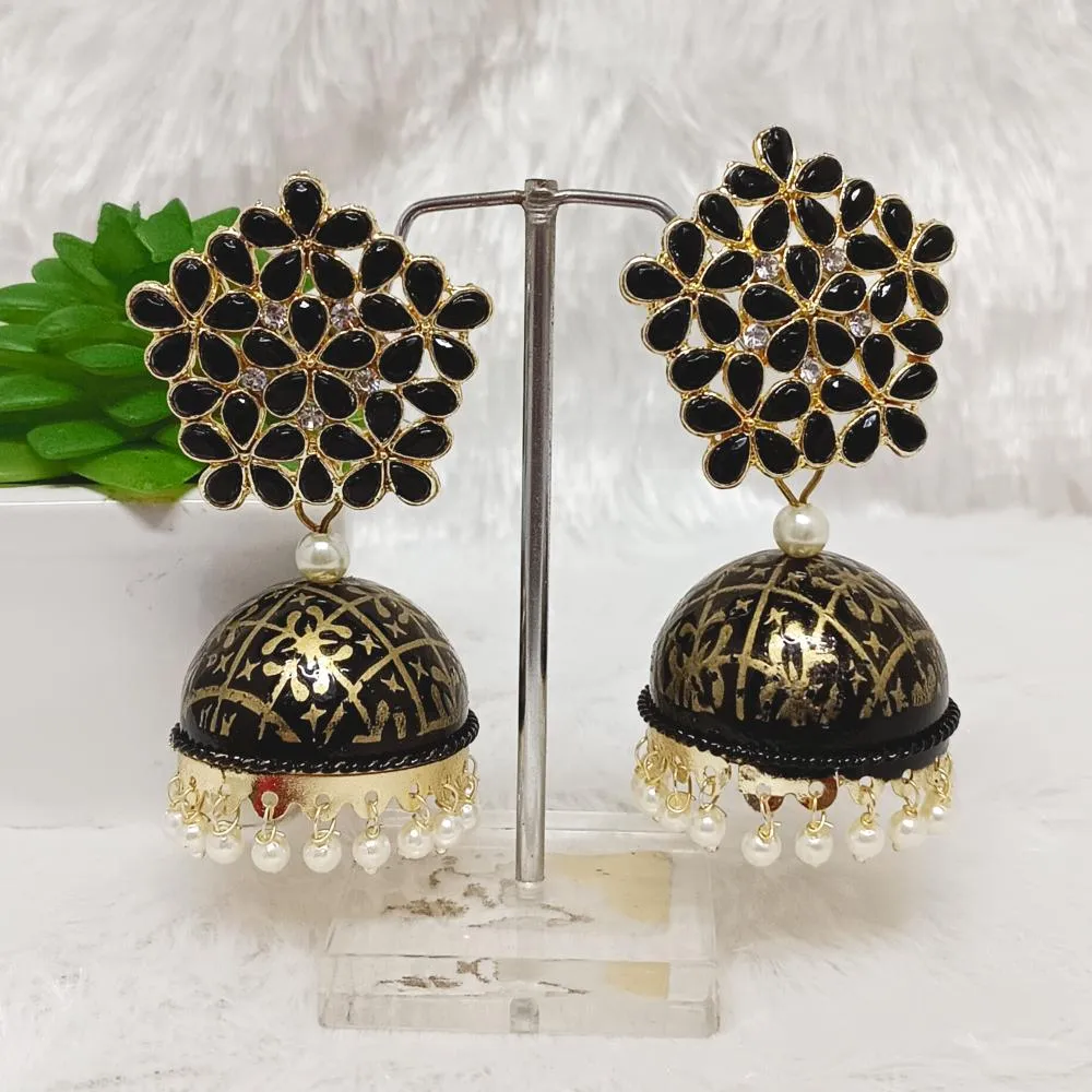 Bhavi Jewels Gold Plated Kundan Stone Jhumkis Earrings