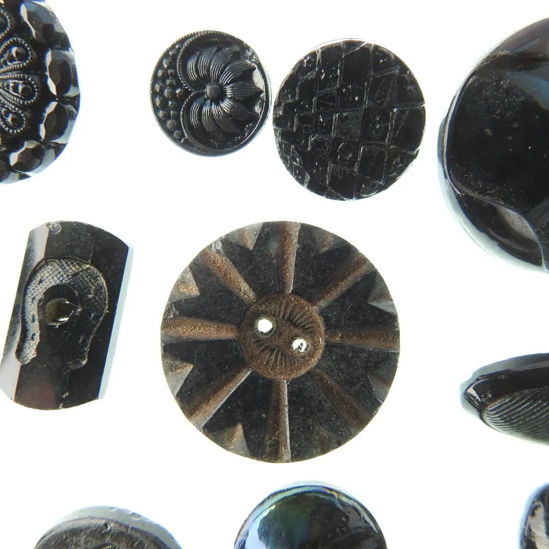 Black old glass buttons
