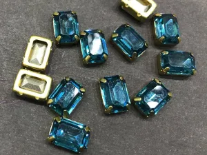 Blue Rectangular Resin Stones with Catcher (14x10 mm) (Wholesale)