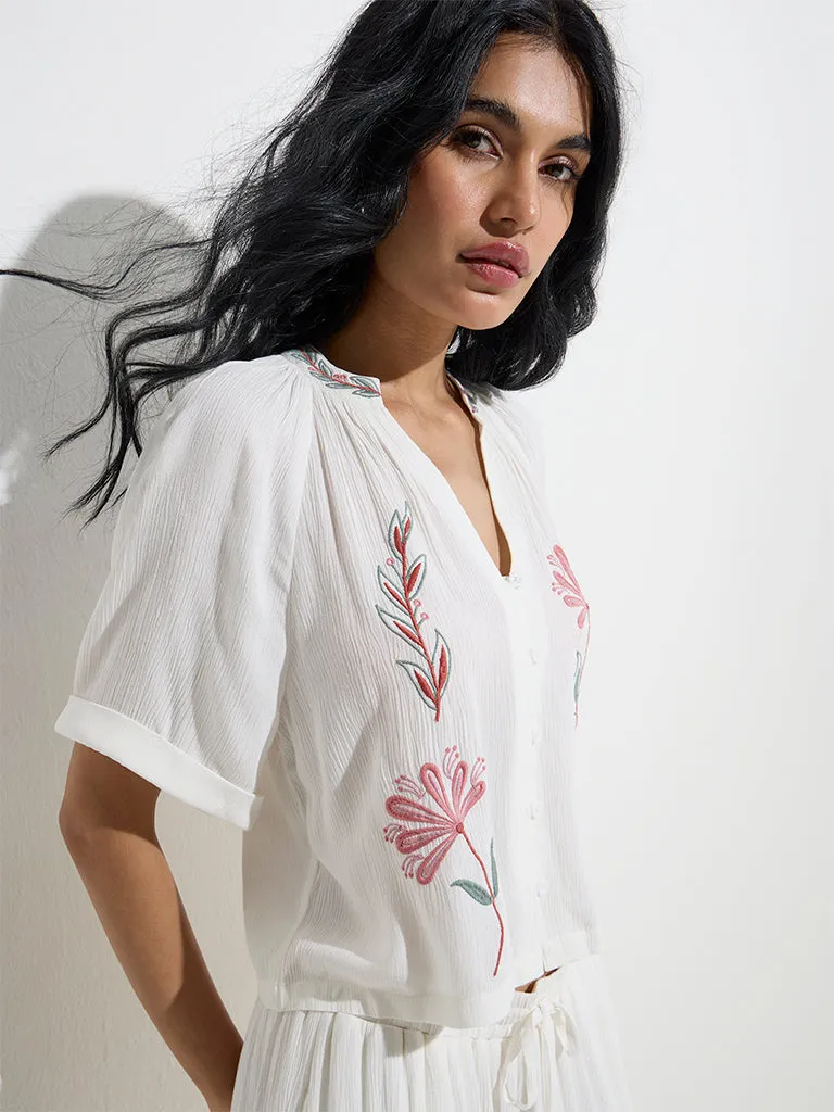 Bombay Paisley Ivory Floral Embroidered Top