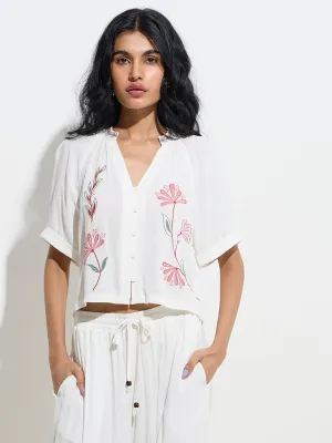 Bombay Paisley Ivory Floral Embroidered Top