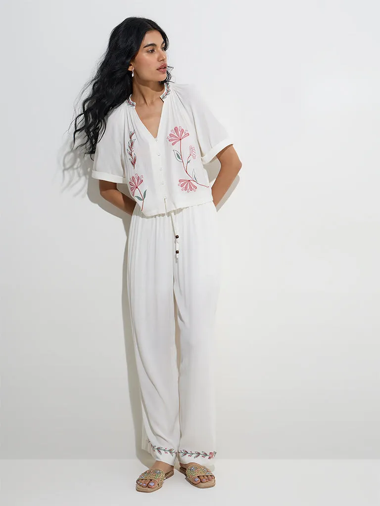 Bombay Paisley Ivory Floral Embroidered Top