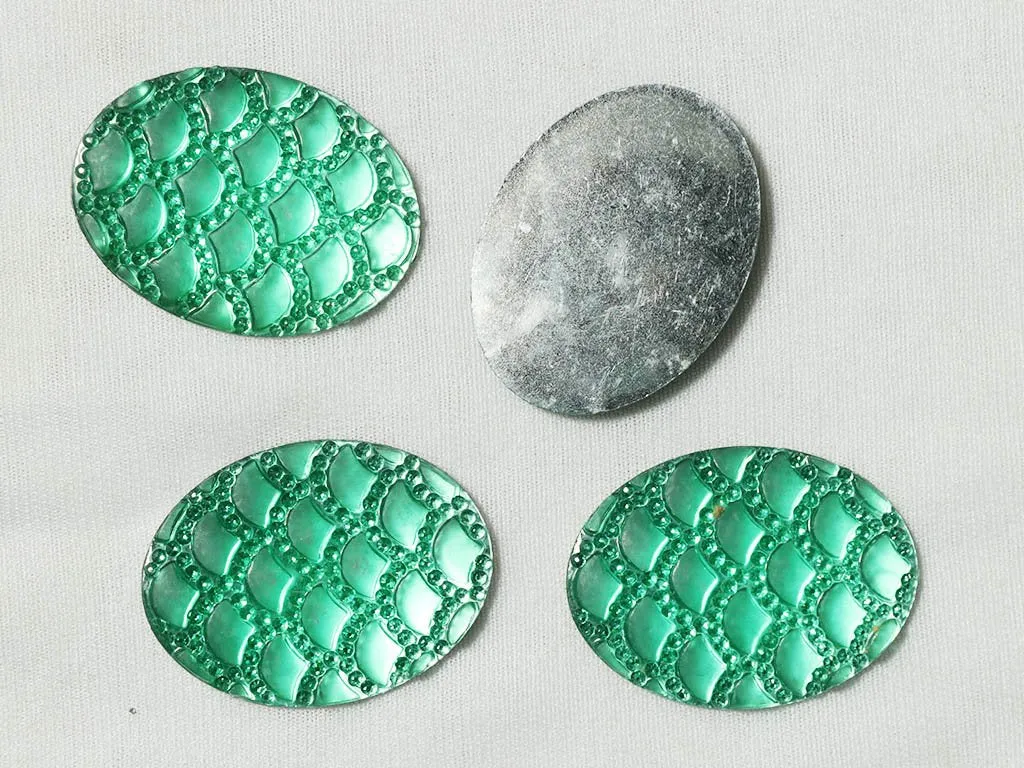 Bright Green Designer Oval Plastic Stones- 30x40 mm