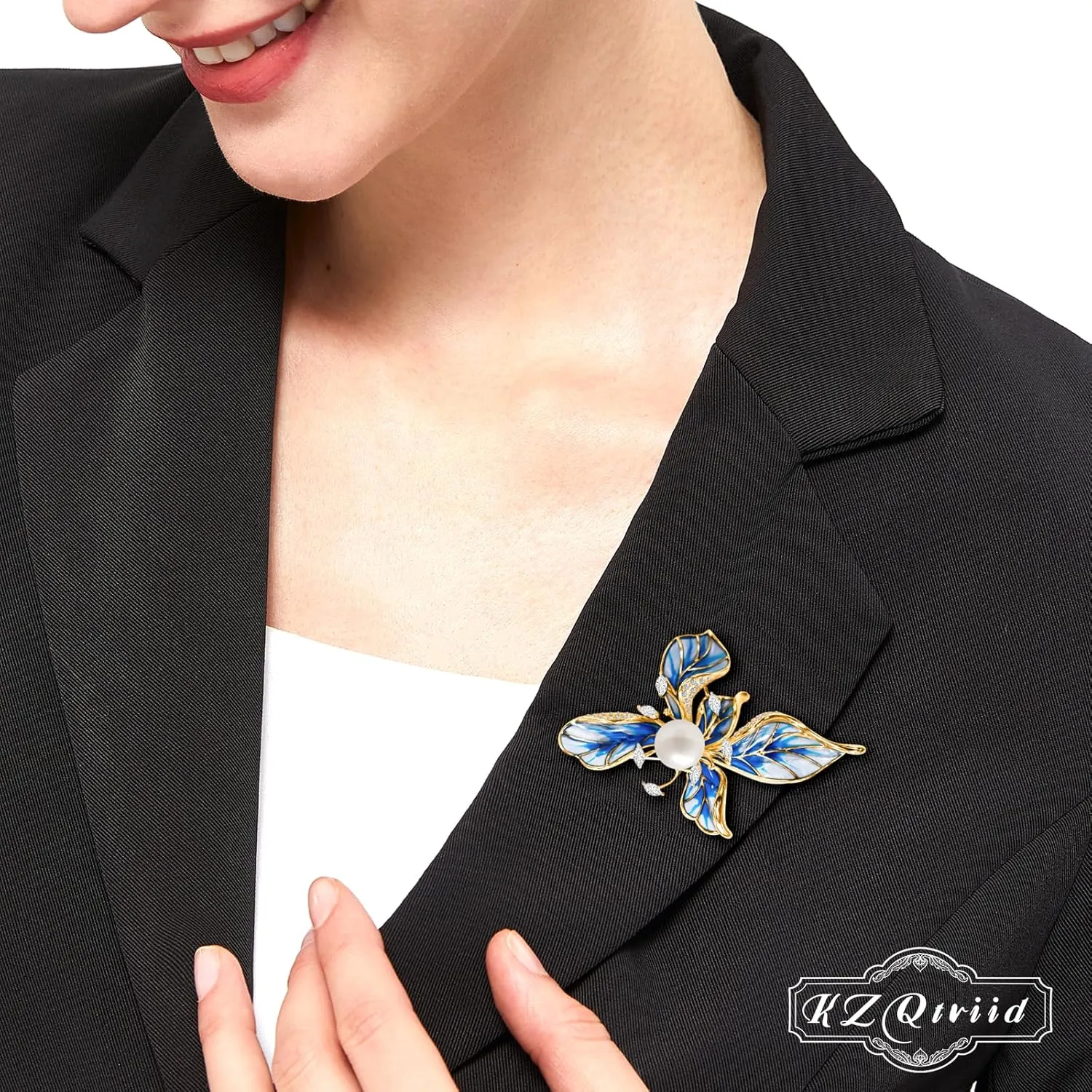 Brooches For Women,14k Gold Plated Copper,Cubic Zirconia French Iris Brooch Pins For WomenCubic Zirconia BroachFlower Broach
