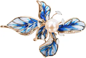 Brooches For Women,14k Gold Plated Copper,Cubic Zirconia French Iris Brooch Pins For WomenCubic Zirconia BroachFlower Broach