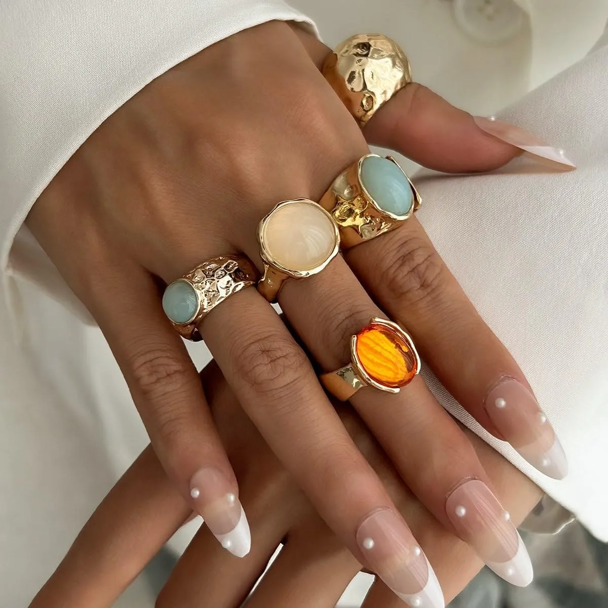 Chunky Gold Rings Set for Women Thumb Knuckle Ring for Women Non Tarnish Rhinestone Gold Rings Chunky Jewelry Minimalist Irregular Statement Beach Accessories