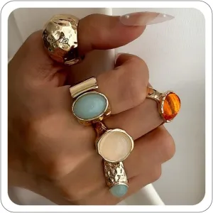 Chunky Gold Rings Set for Women Thumb Knuckle Ring for Women Non Tarnish Rhinestone Gold Rings Chunky Jewelry Minimalist Irregular Statement Beach Accessories