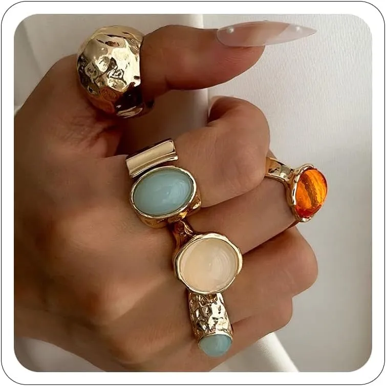 Chunky Gold Rings Set for Women Thumb Knuckle Ring for Women Non Tarnish Rhinestone Gold Rings Chunky Jewelry Minimalist Irregular Statement Beach Accessories