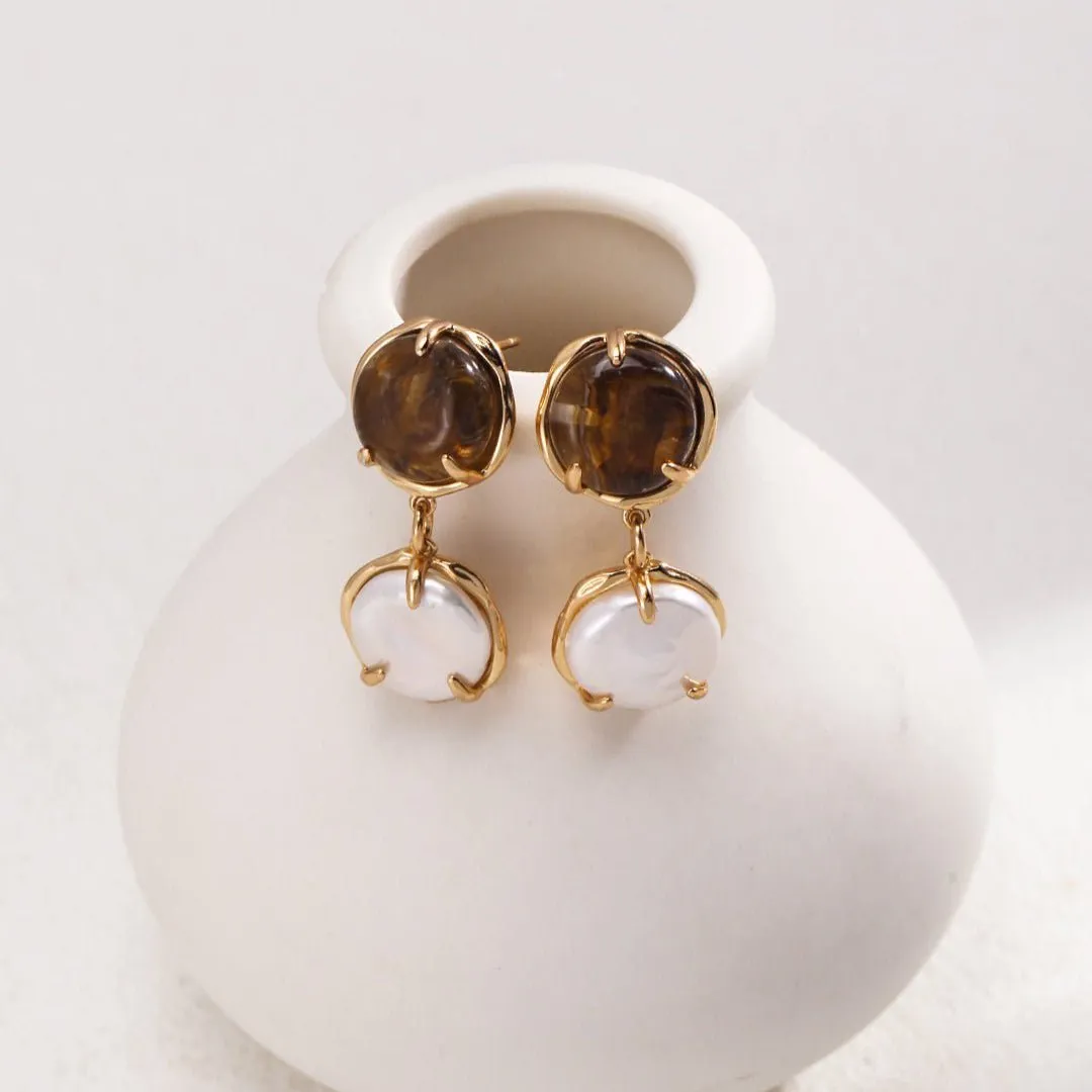 Coffee Milk Baroque Pearl Drop Earrings