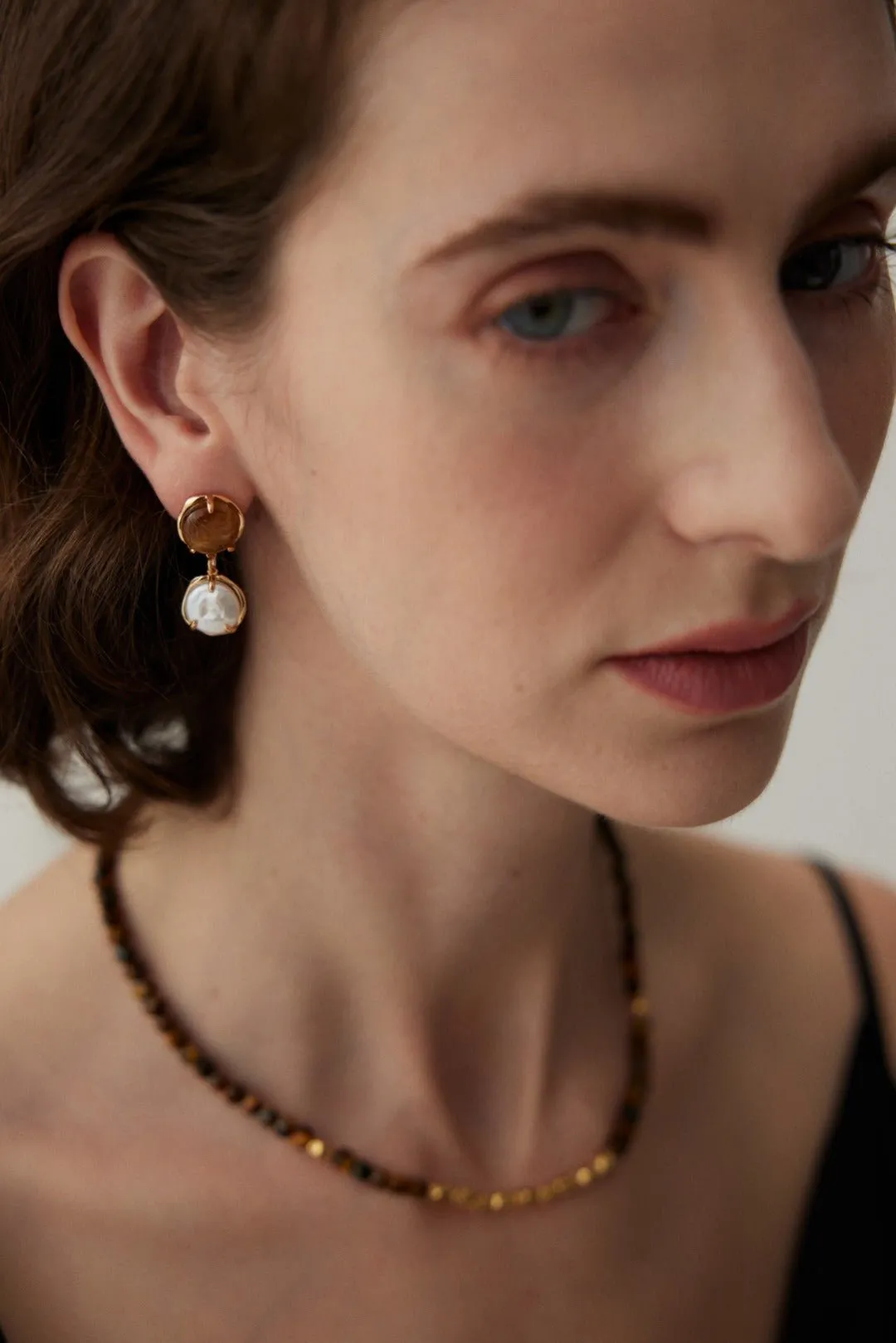 Coffee Milk Baroque Pearl Drop Earrings