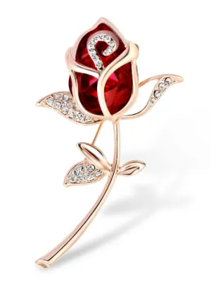 Crystal Rose Flower Brooch Pin Rhinestone Alloy