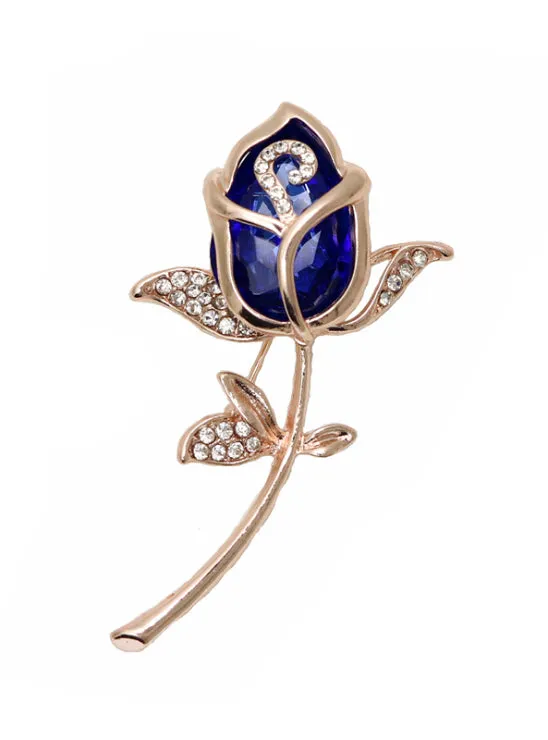 Crystal Rose Flower Brooch Pin Rhinestone Alloy
