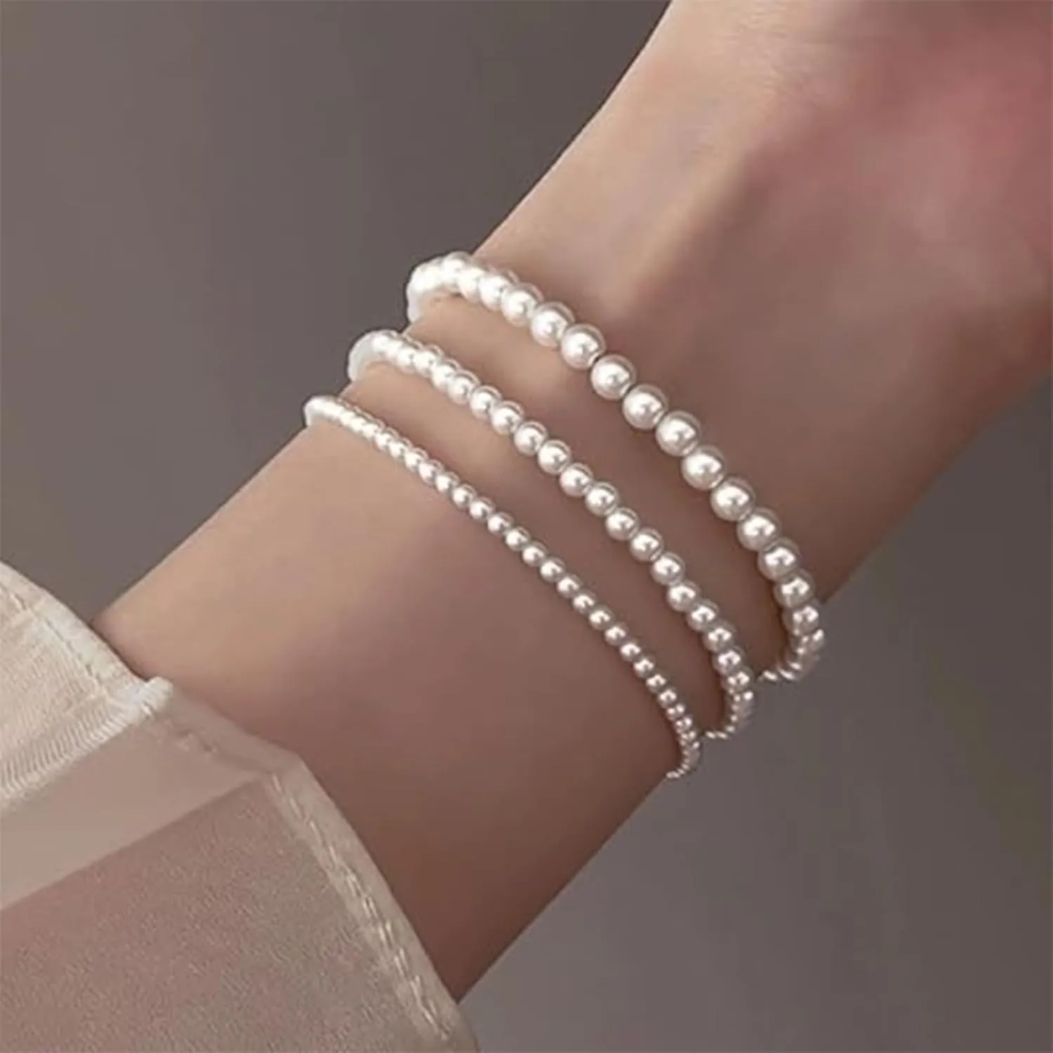 Dainty Pearl Bracelets for Women - Stackable Gold Pearl Jewelry for Prom, Bridesmaid, Wedding Dress Accessories & Gifts