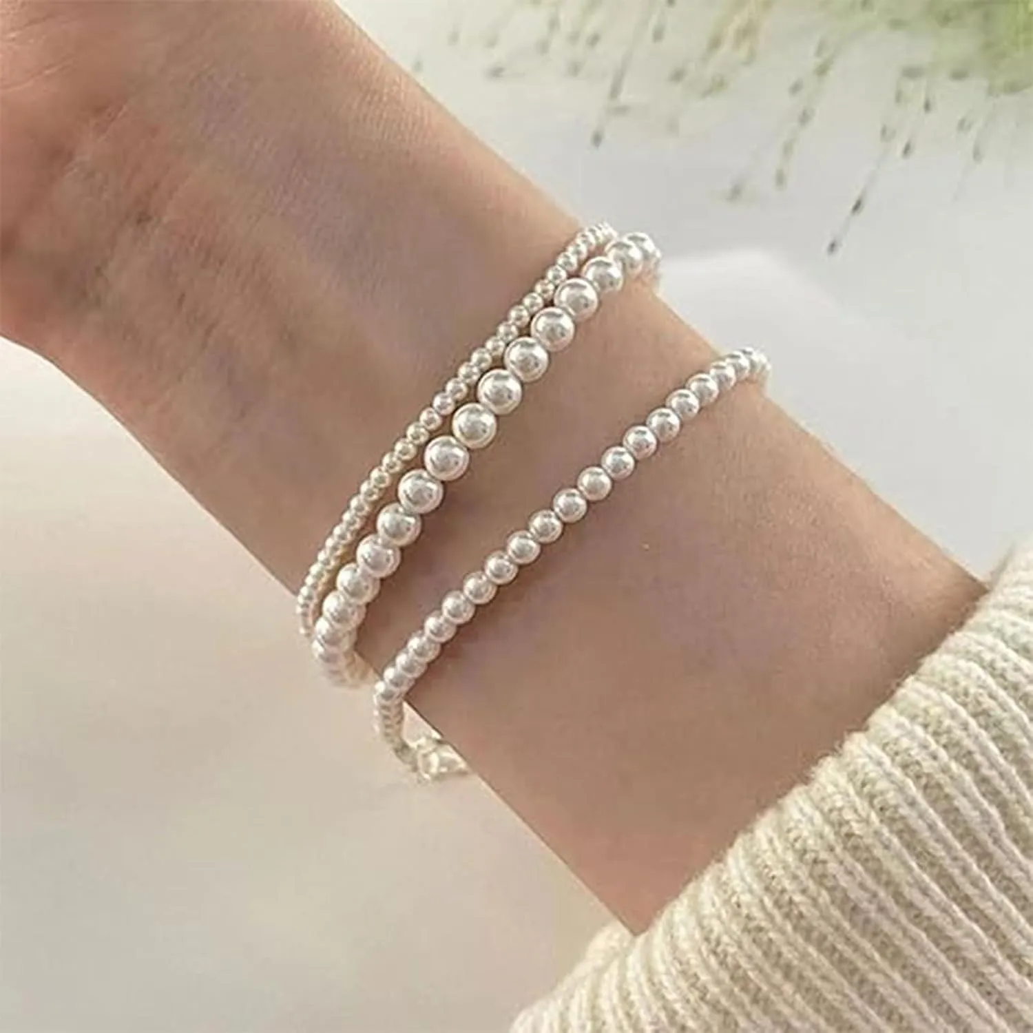 Dainty Pearl Bracelets for Women - Stackable Gold Pearl Jewelry for Prom, Bridesmaid, Wedding Dress Accessories & Gifts