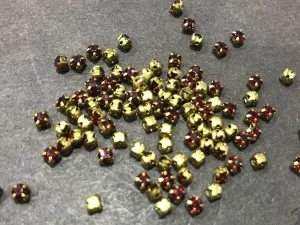 Dark Red Circular Resin Stones with Catcher (12SS - 3 mm) (Wholesale)