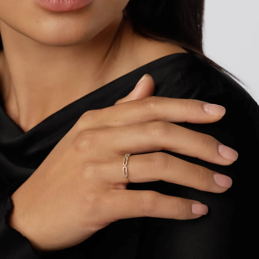 Diamond Paperclip Ring in 10k Gold