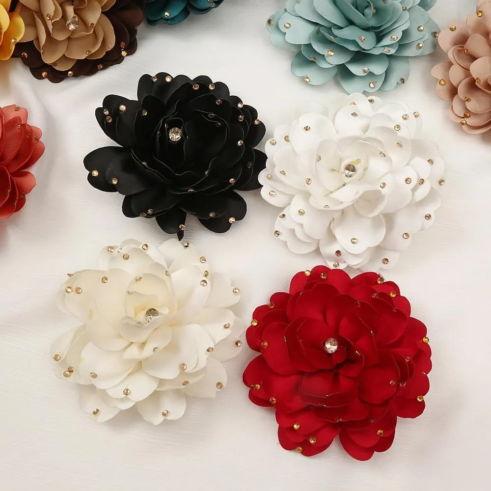 Elegant Large Rose Flower Brooches Lapel Pins Handmade Dainty Satin Fabric Pearl Brooches Big Camellia Flower Brooch Pin for Women Wedding Part Dance Dress Suit Clothes Accessories Prom Jewelry