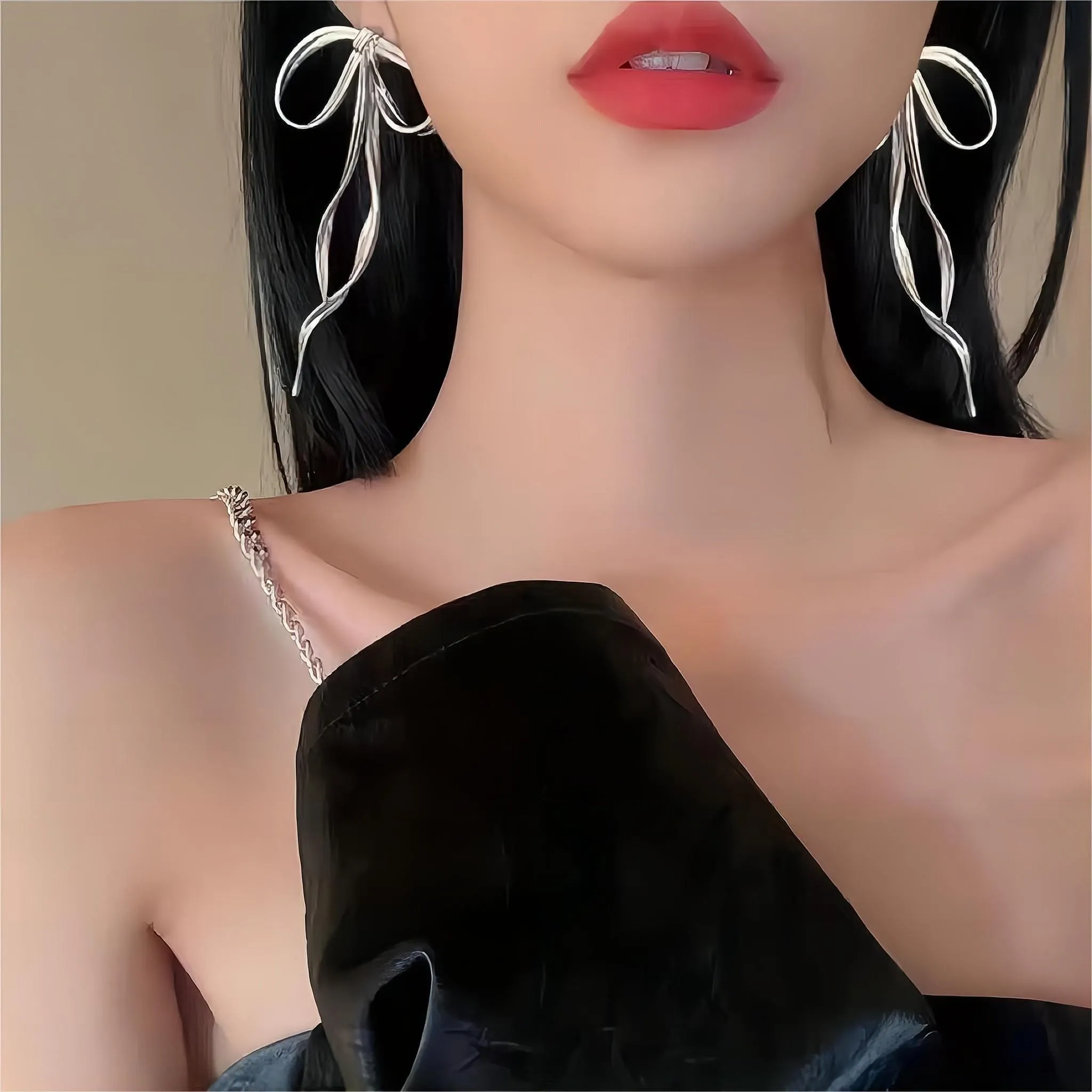 Elegant Sliver Ribbon Dangle Earrings