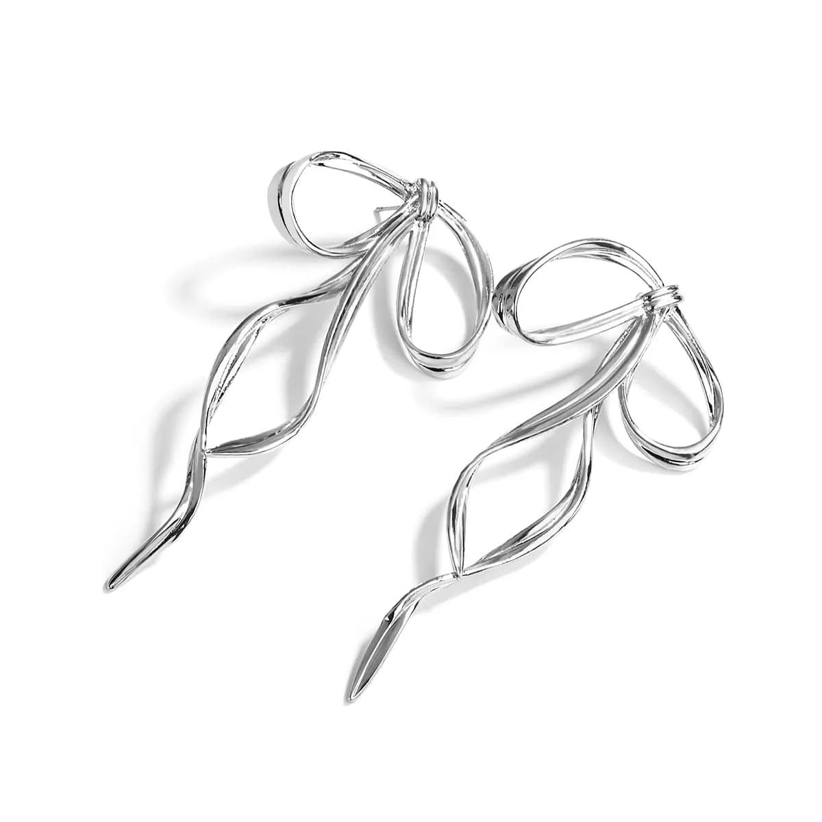 Elegant Sliver Ribbon Dangle Earrings