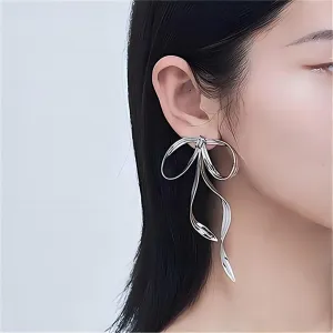Elegant Sliver Ribbon Dangle Earrings