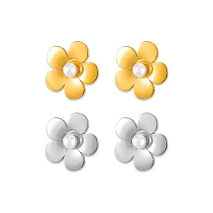 Elegant Titanium Earrings with Shell Bead Inlays