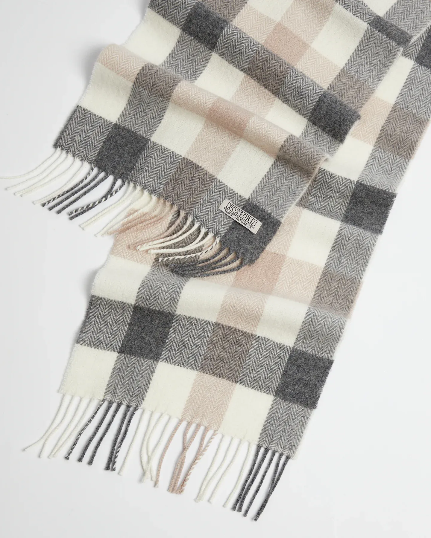 Foxford Neutral Block Check Lambswool Scarf