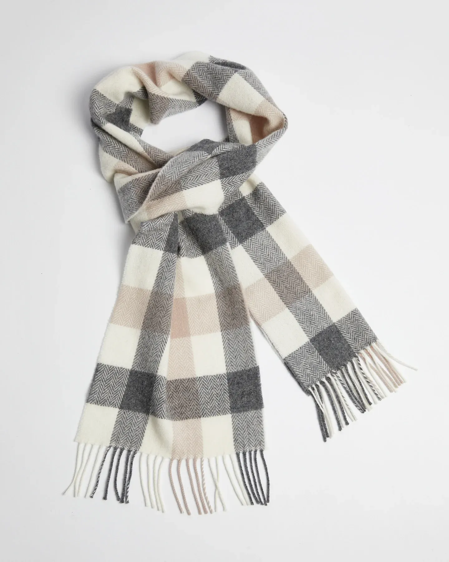Foxford Neutral Block Check Lambswool Scarf