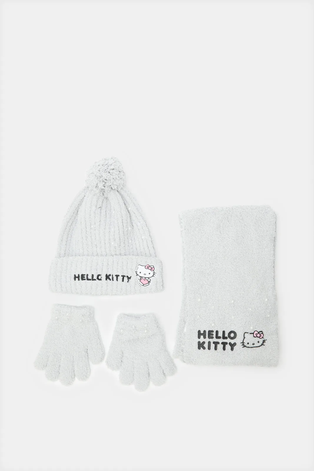 Girls White Hello Kitty Knitted Set (3 Piece)