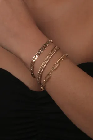 Gold Cuban Link Chain Bracelet Set