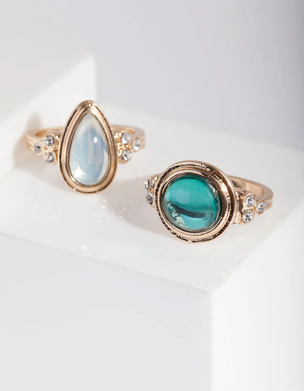 Gold Mix Stone Ring 3 Pack