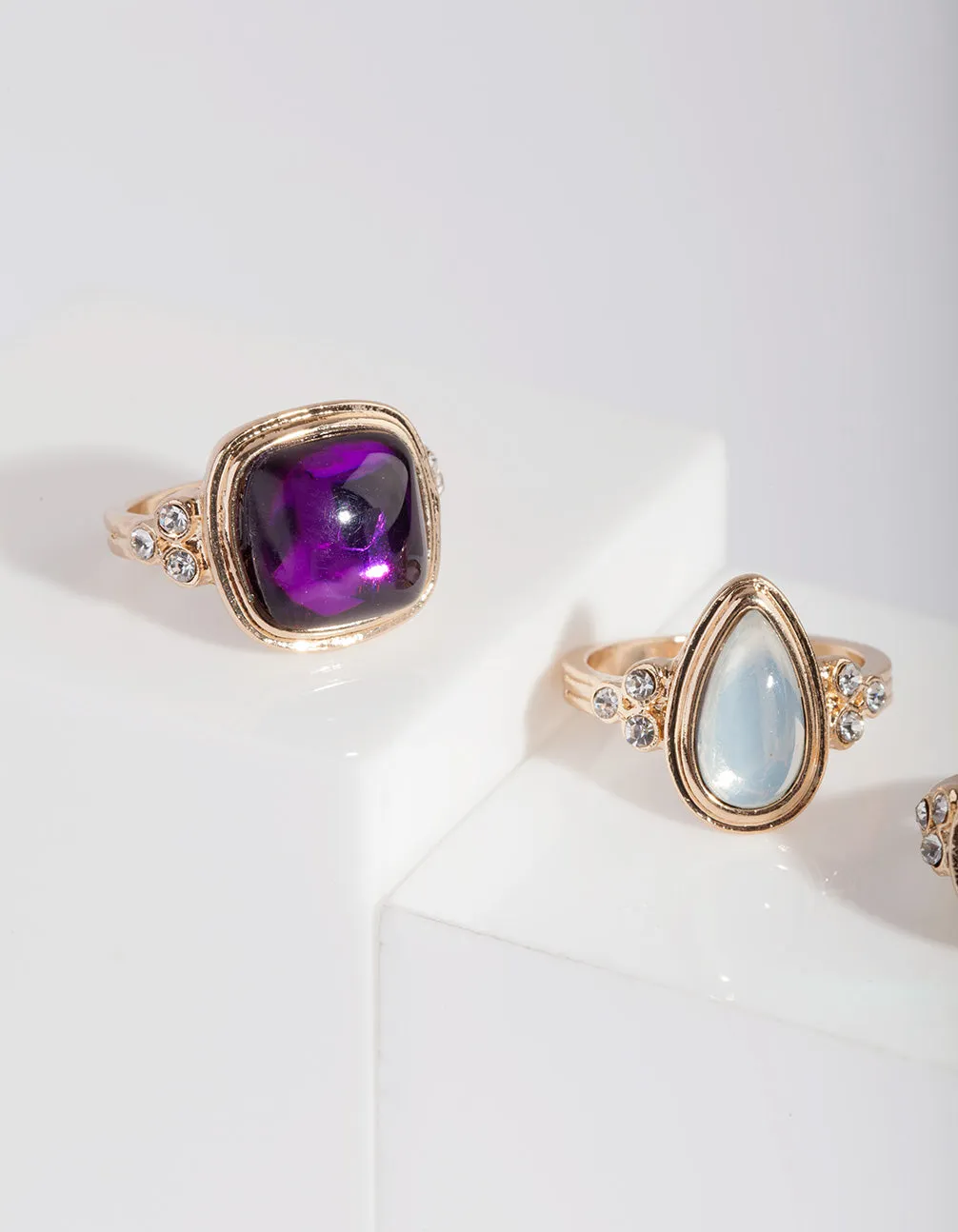 Gold Mix Stone Ring 3 Pack