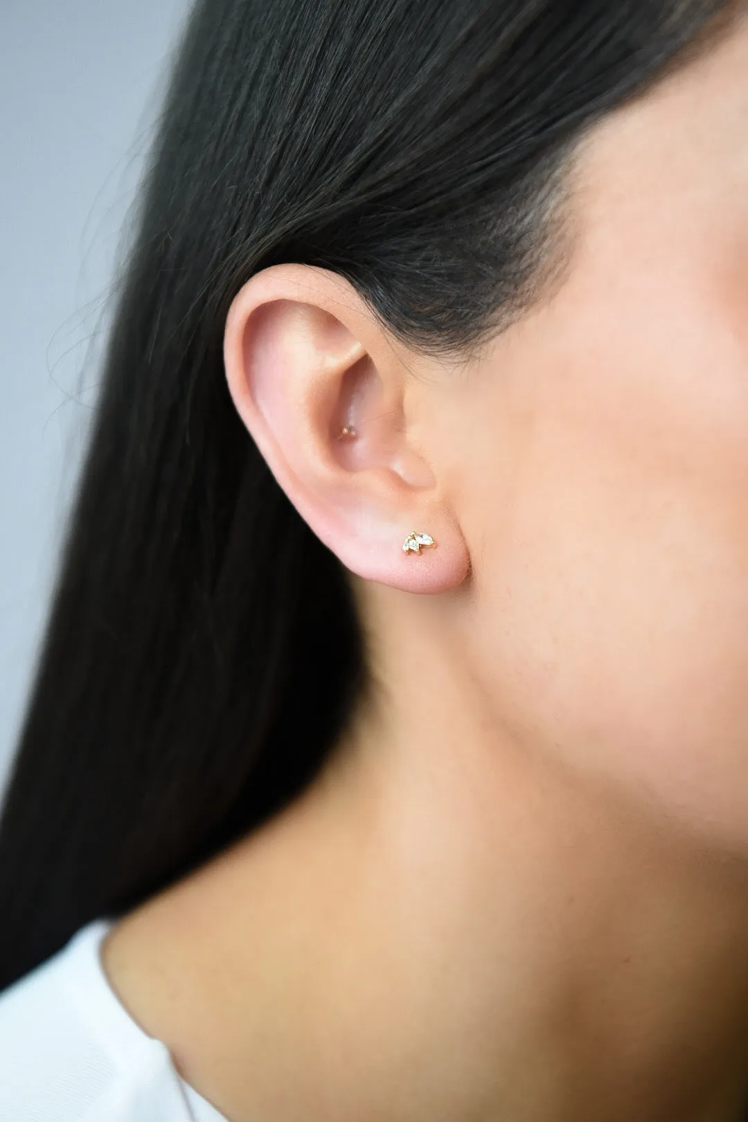 Golden Triple Marquise Cz Earrings
