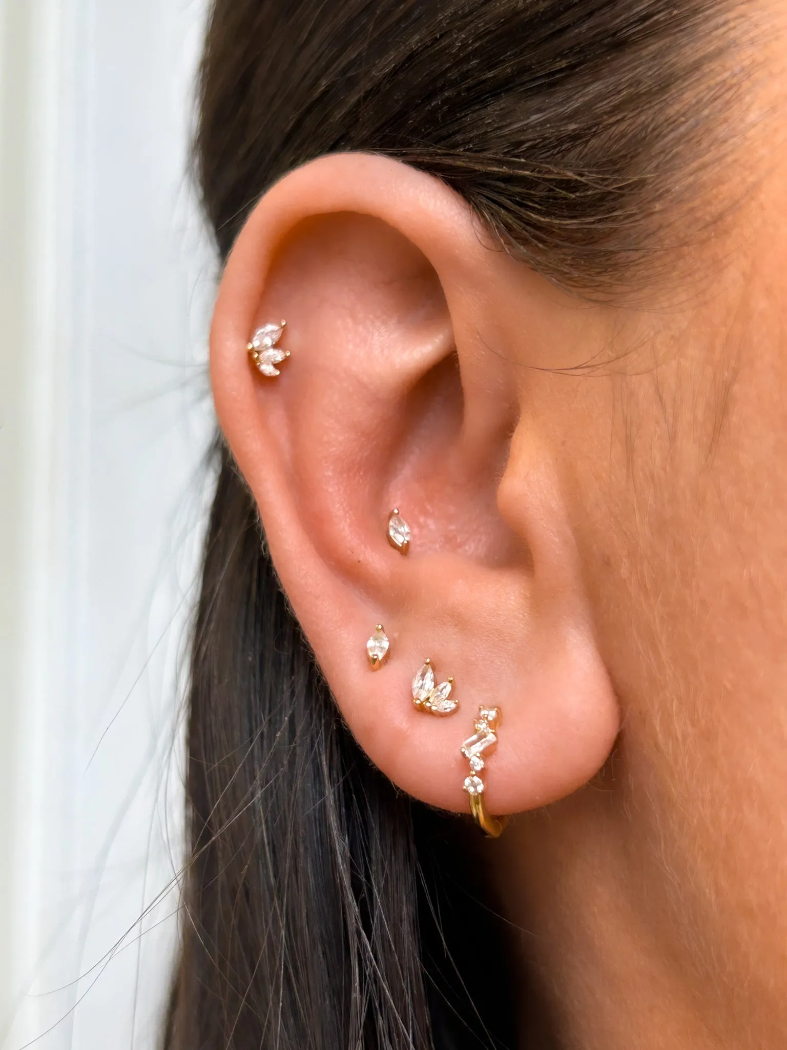 Golden Triple Marquise Cz Earrings