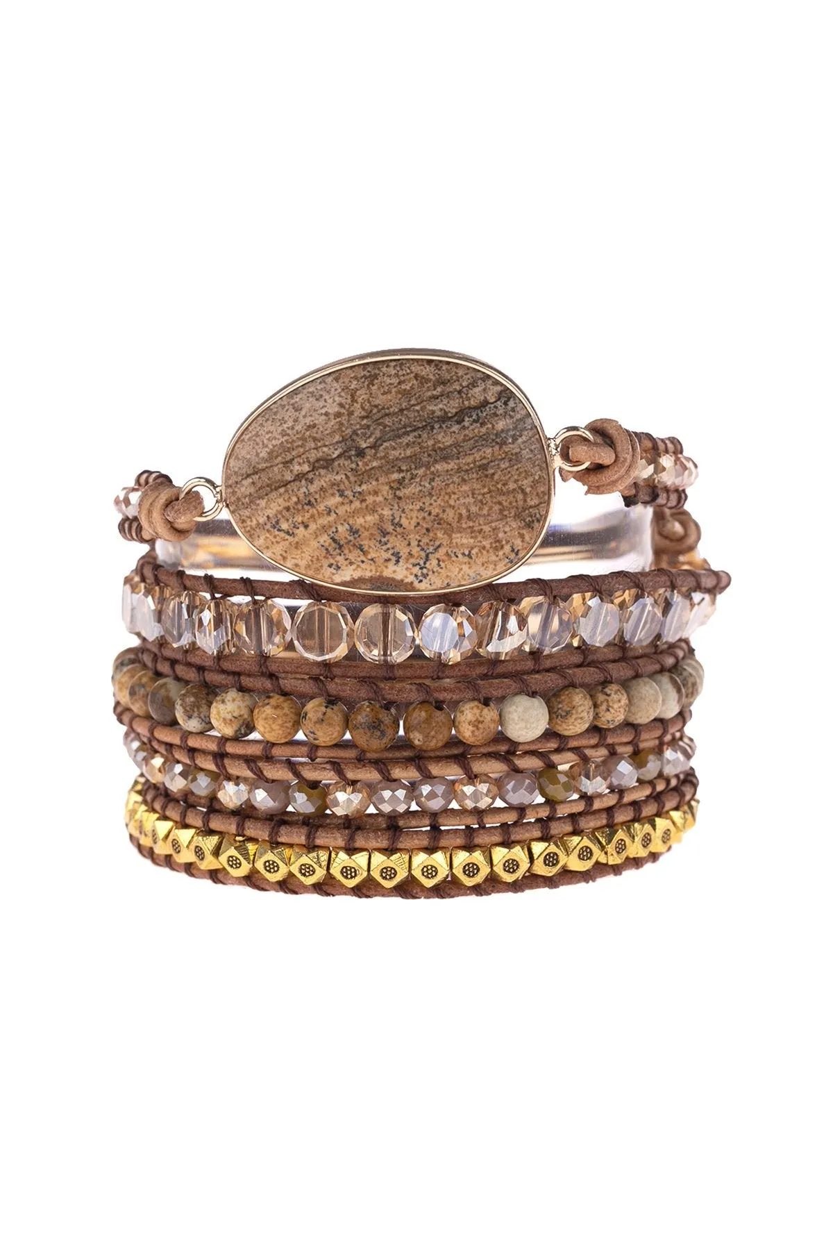Hdb3031 - Natural Stone Charm Multibeads Bracelet
