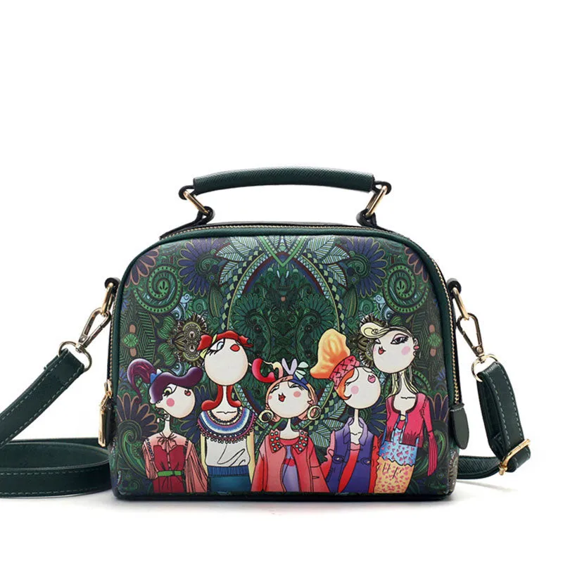 High Quality Pu Leather Ladies Green Cartoon Handbag Shoulder Bag Female