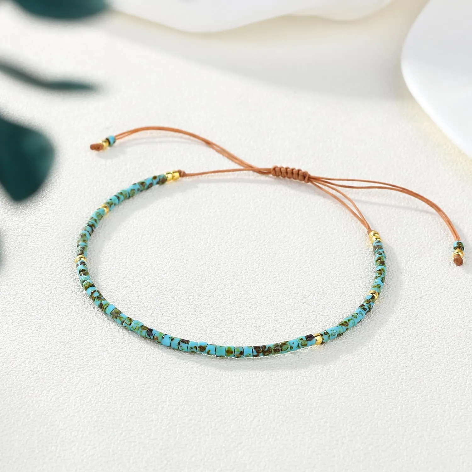 KELITCH Adjustable turquoise bead bracelet single color knitting friendship bracelet fashion jewelry daily wear gift (28 color selection)