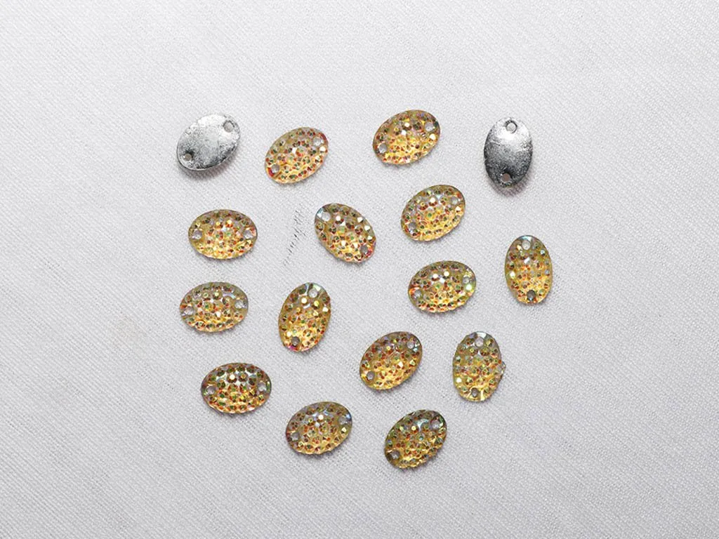 Light Golden Multicolour Designer Oval Plastic Stones - 8x6 mm