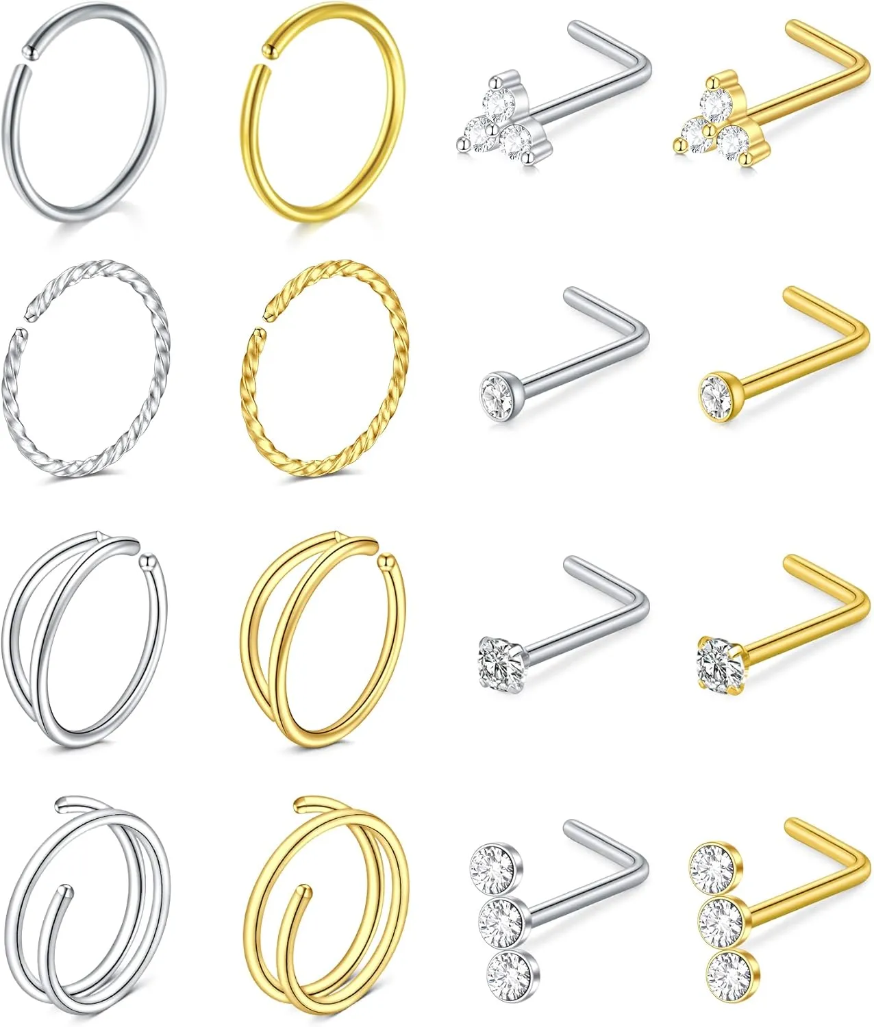 MODRSA Nose Rings - 20g Hoops & Studs in Surgical Steel & Silver Rose Gold